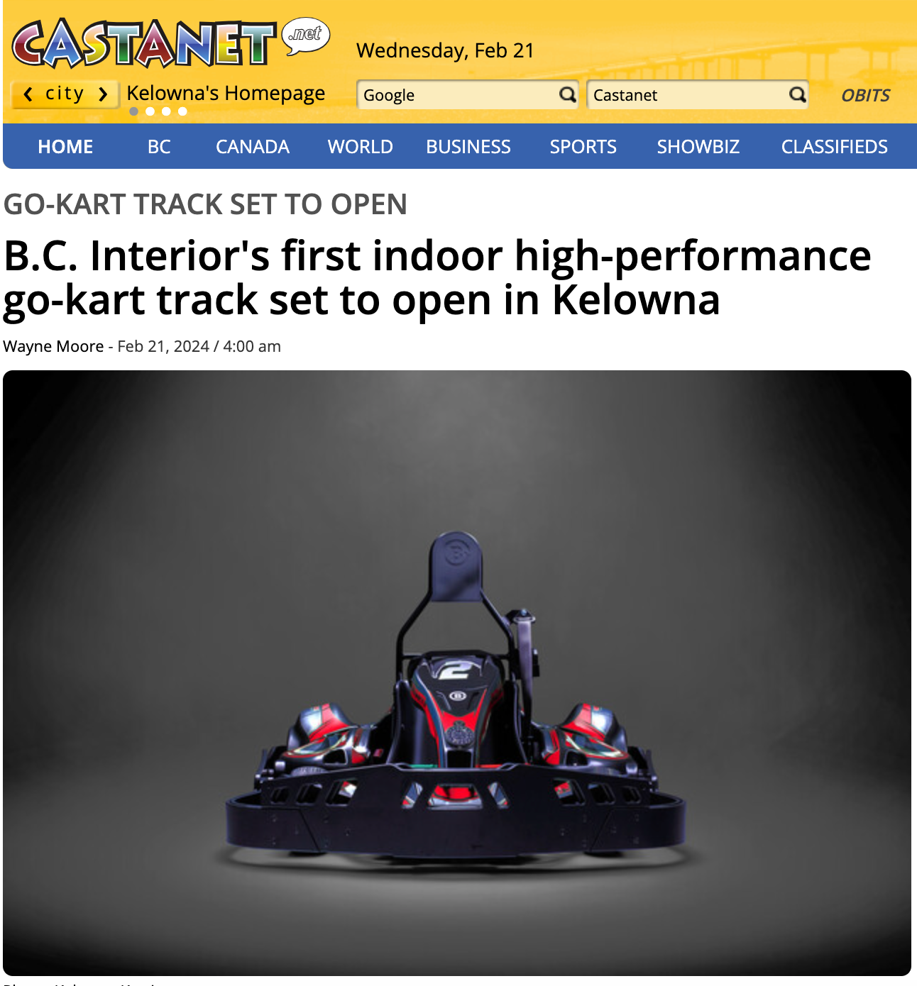 B.C. Interior's first indoor high-performance go-kart track set to open in Kelowna